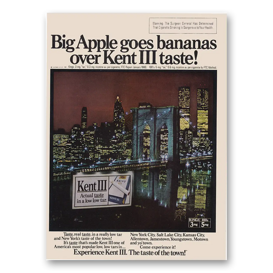 1981 Kent Cigarettes Big Apple Goes Bananas Vintage Magazine Print Ad