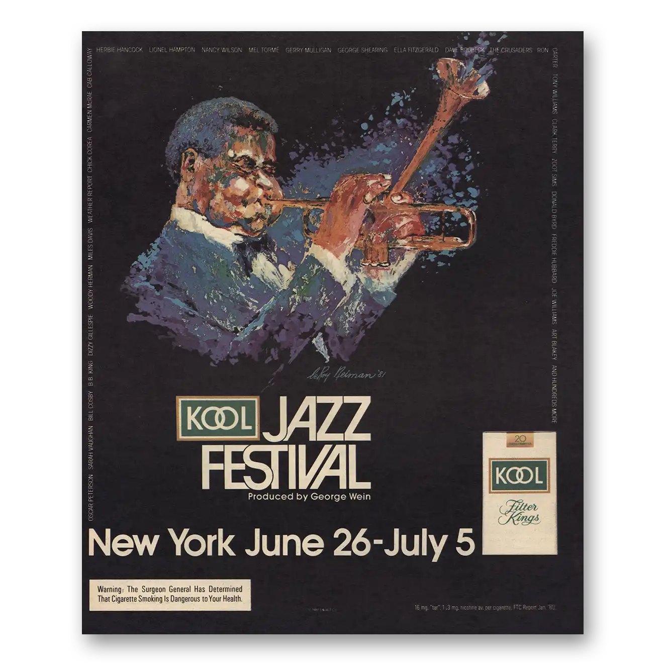 1981 Kool Cigarettes Jazz Festival New York Vintage Magazine Print Ad