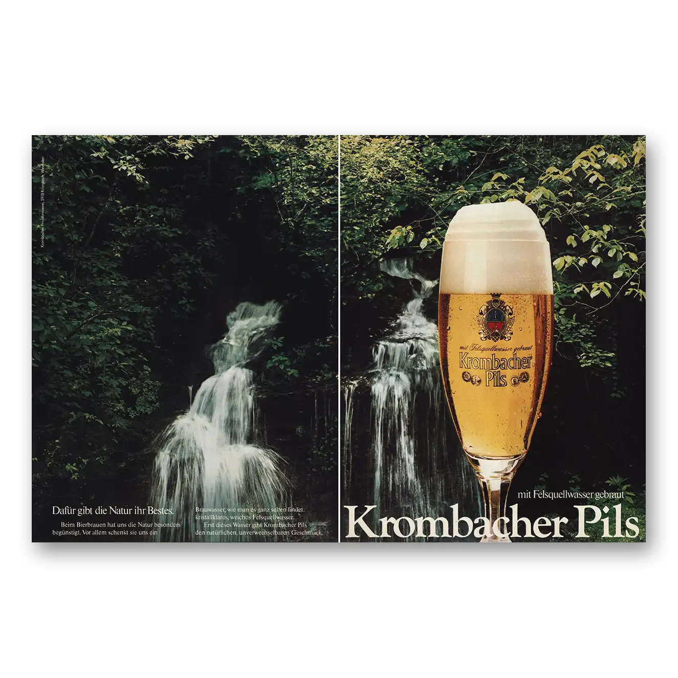 1981 Krombacher Beer Pils Beer Waterfall German Vintage Magazine Print Ad