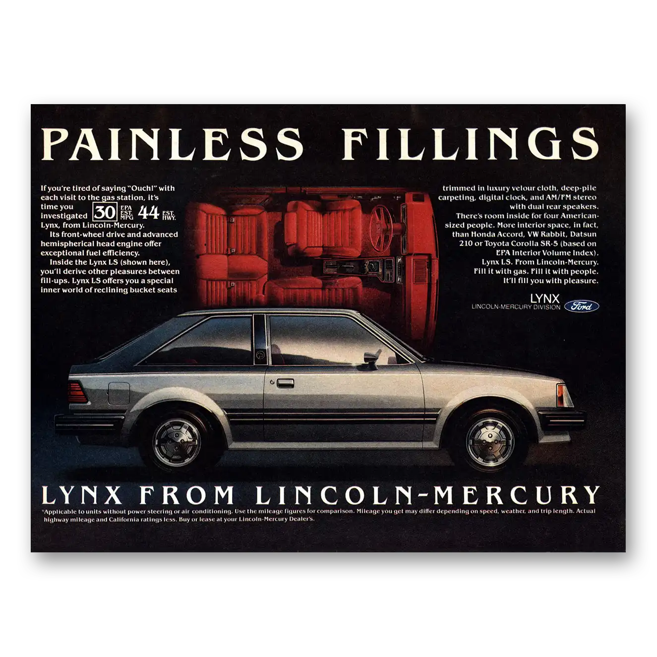 1981 Mercury Lynx Painless Fillings Vintage Magazine Print Ad