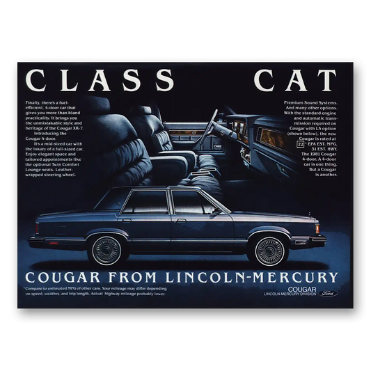 1981 Mercury Cougar Class Cat Vintage Magazine Print Ad