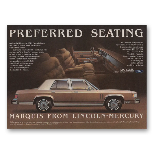 1981 Mercury Marquis Preferred Seating Vintage Magazine Print Ad