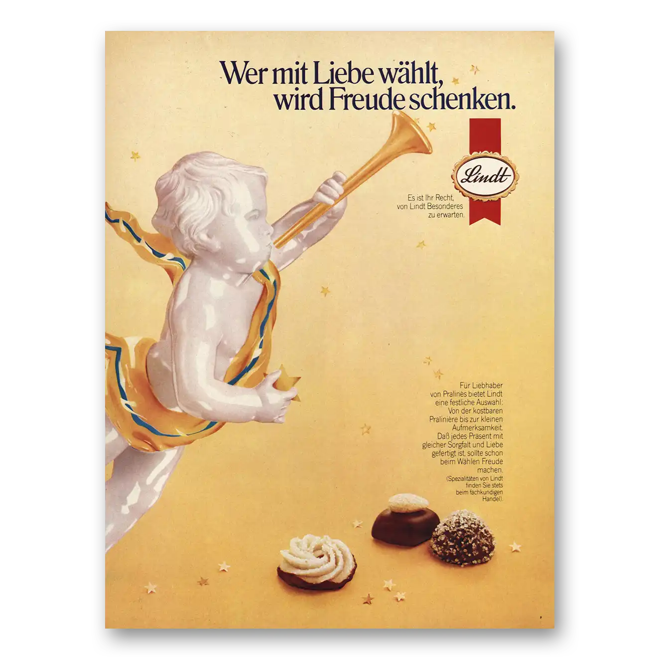 1981 Lindt Chocolate Chocolate Ver mit Liebe wahlt German Vintage Magazine Print Ad