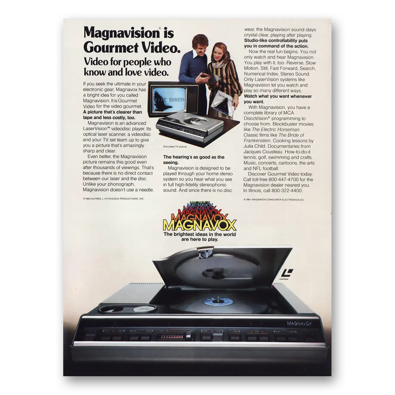 1981 Magnavox Magnavision Laser Player Magnavision is Gourmet Video Vintage Magazine Print Ad