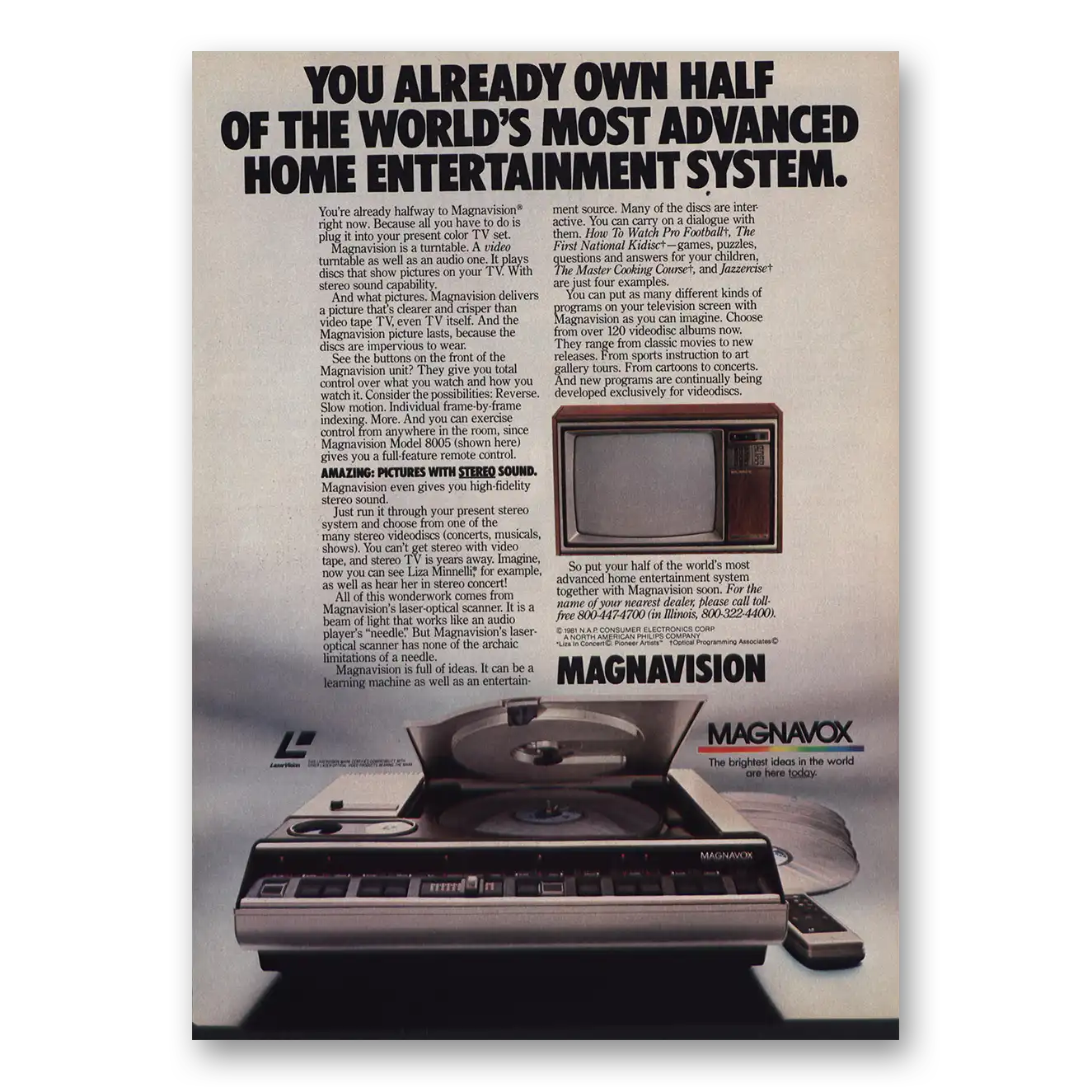 1981 Magnavox Magnavision Laser Player You Already Own Half Vintage Magazine Print Ad