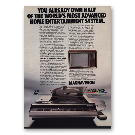 1981 Magnavox Magnavision Laser Player You Already Own Half Vintage Magazine Print Ad