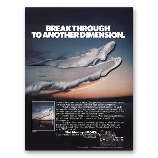 1981 Mamiya Camera M645 Camera Breakthrough To Another Dimension Vintage Magazine Print Ad