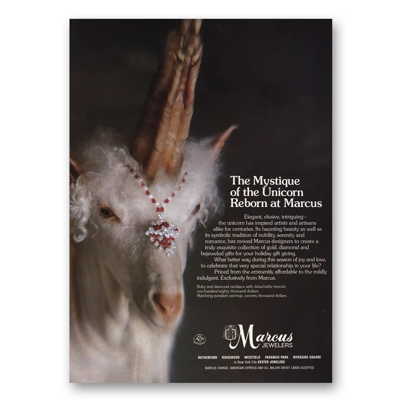 1981 Marcus Jewelers Mystique of the Unicorn Vintage Magazine Print Ad