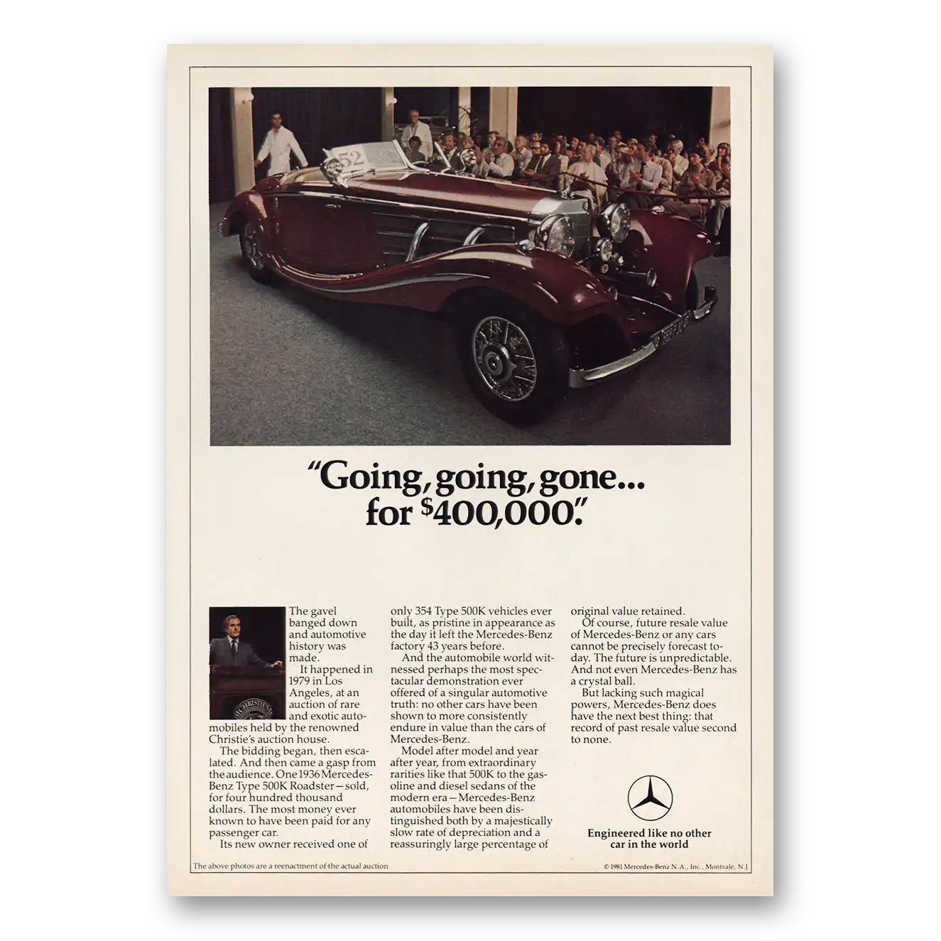 1981 Mercedes Benz 500K Roadster Going Going Gone Vintage Magazine Print Ad