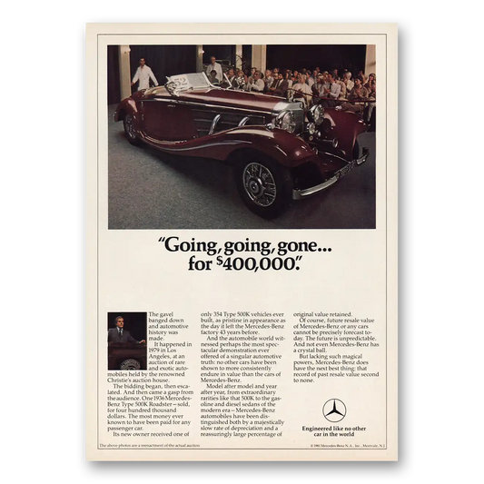 1981 Mercedes Benz 500K Roadster Going Going Gone Vintage Magazine Print Ad