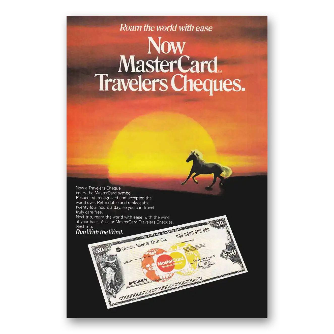 1981 Mastercard Travelers Cheques Roam the World with Vintage Magazine Print Ad