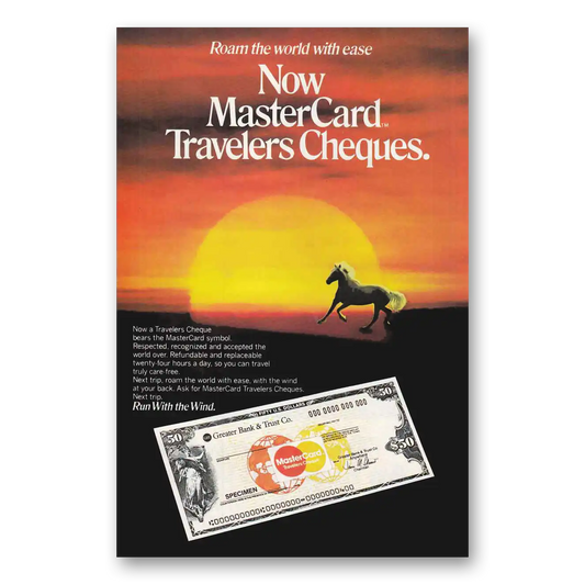 1981 Mastercard Travelers Cheques Roam the World with Vintage Magazine Print Ad