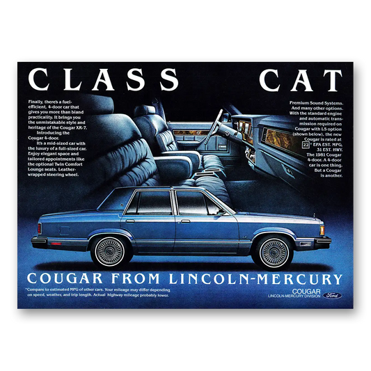 1981 Mercury Cougar Class Cat Vintage Magazine Print Ad