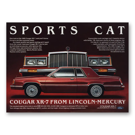 1981 Mercury Cougar Sports Cat Vintage Magazine Print Ad