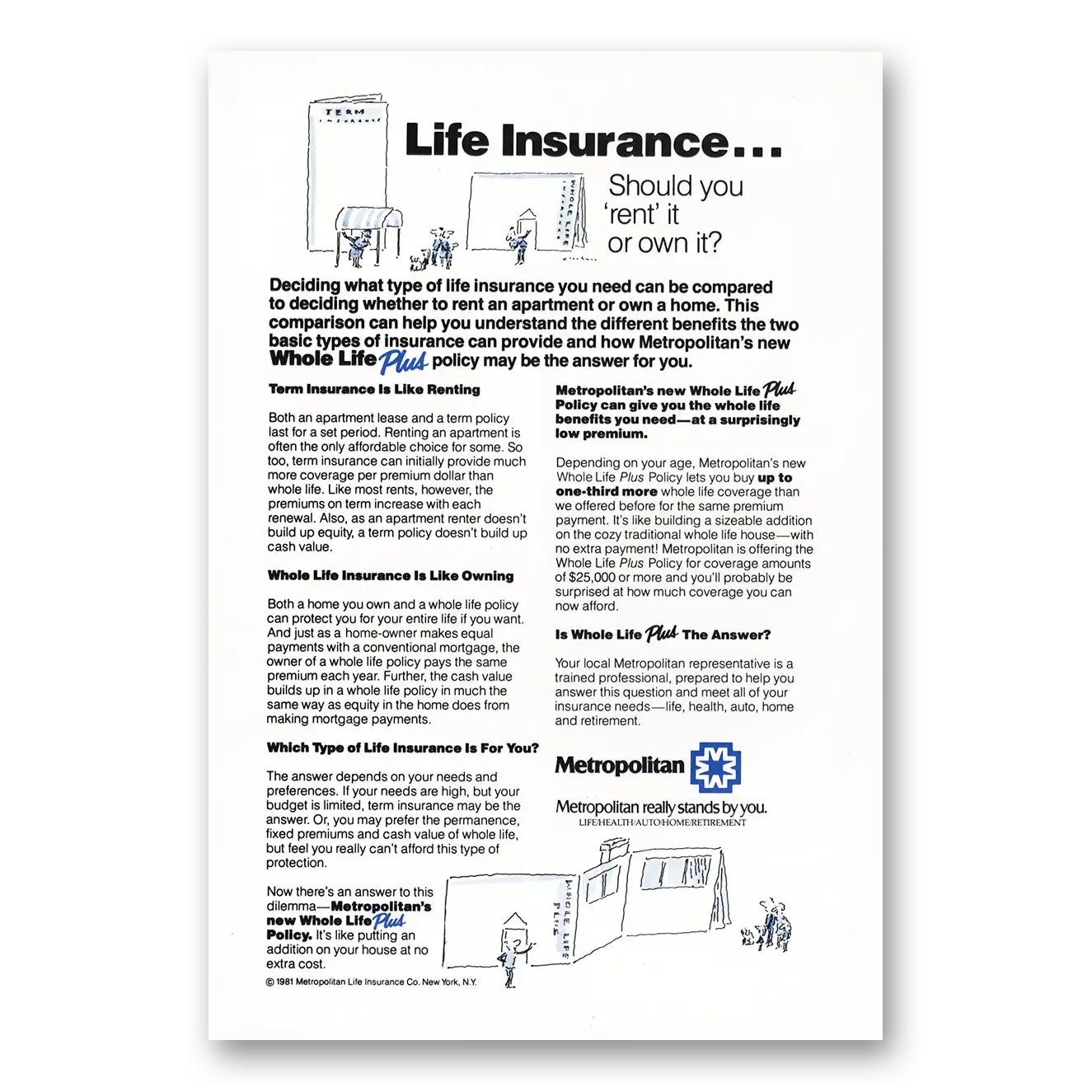 1981 Metropolitan Life Insurance Should You Rent It or Own Vintage Magazine Print Ad