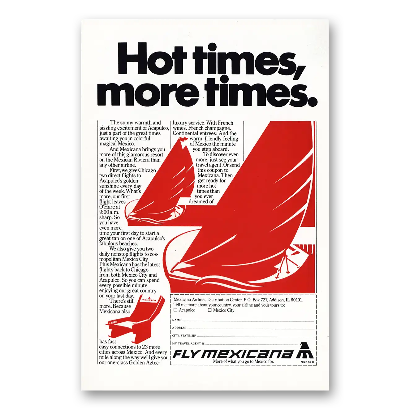 1981 Mexicana Airlines Hot Times More Times Vintage Magazine Print Ad