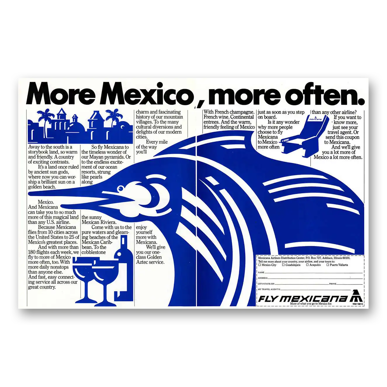 1981 Mexicana Airlines More Mexico More Often Vintage Magazine Print Ad