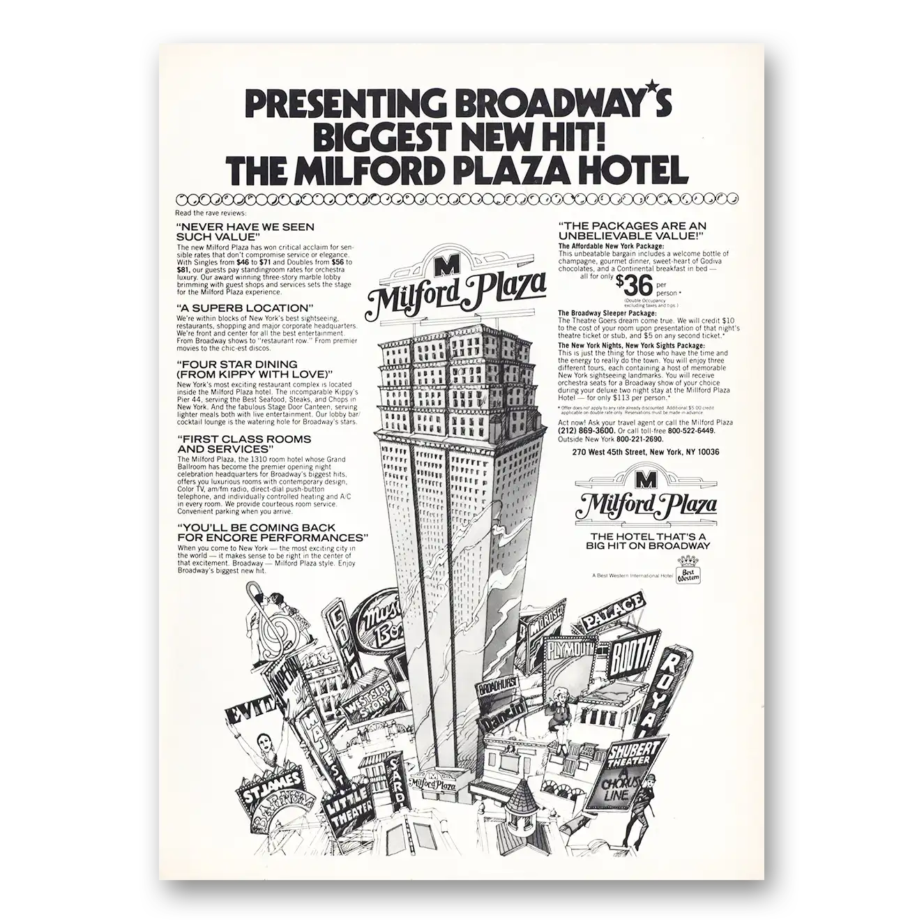 1981 Milford Plaza Hotel Broadways Biggest New Hit Vintage Magazine Print Ad