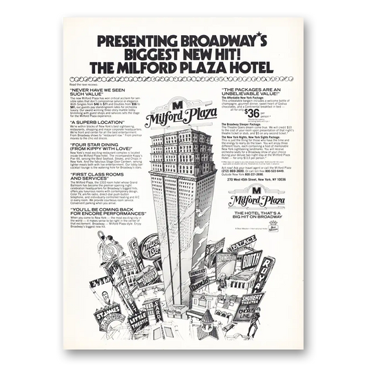 1981 Milford Plaza Hotel Broadways Biggest New Hit Vintage Magazine Print Ad