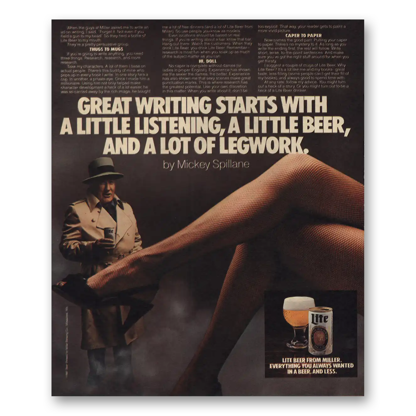 1981 Miller Beer Mickey Spillane Great Writing Vintage Magazine Print Ad