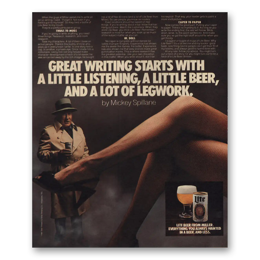 1981 Miller Beer Mickey Spillane Great Writing Vintage Magazine Print Ad