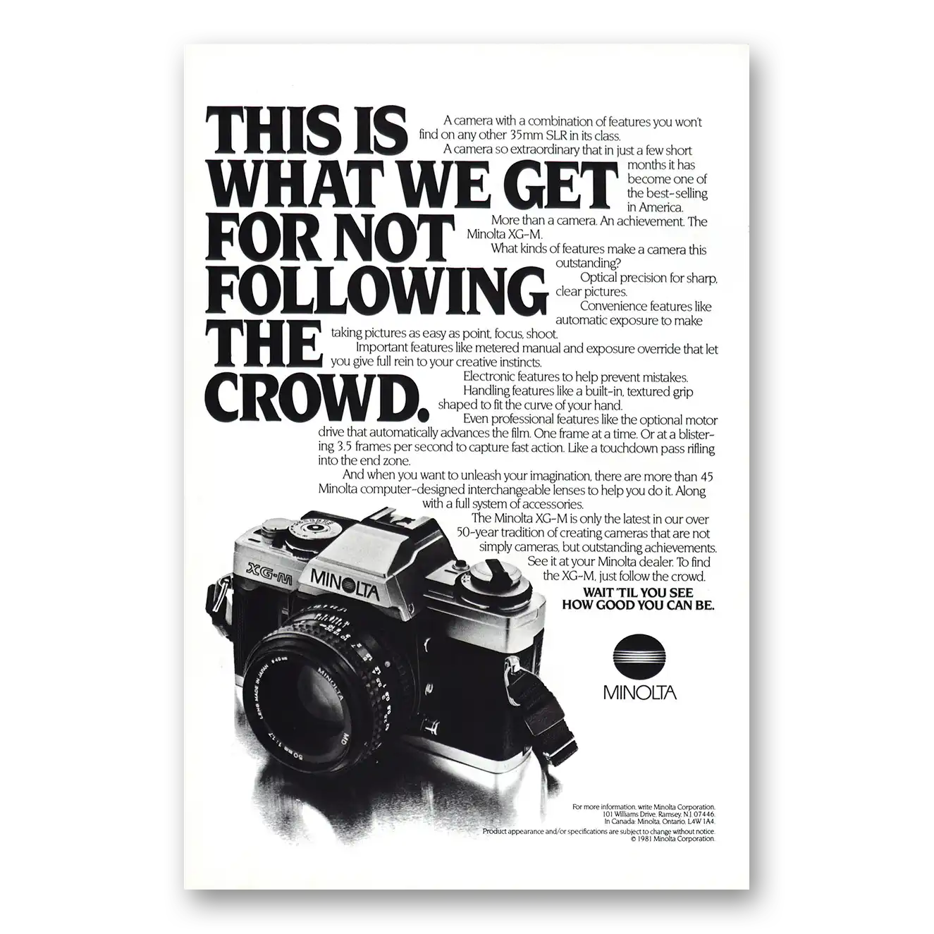 1981 Minolta Camera Following the Crowd Vintage Magazine Print Ad