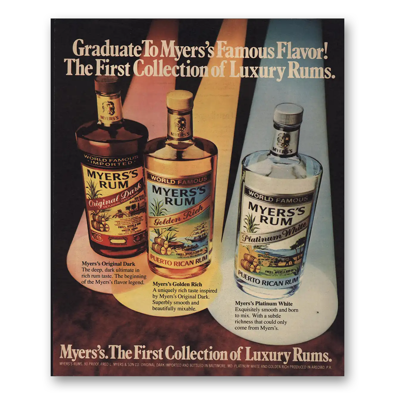 1981 Myers Rum Graduate to Myers Famous Flavor Vintage Magazine Print Ad