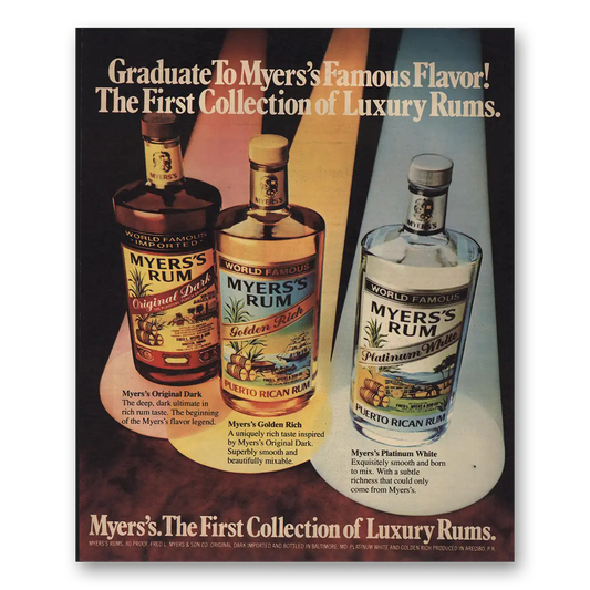 1981 Myers Rum Graduate to Myers Famous Flavor Vintage Magazine Print Ad