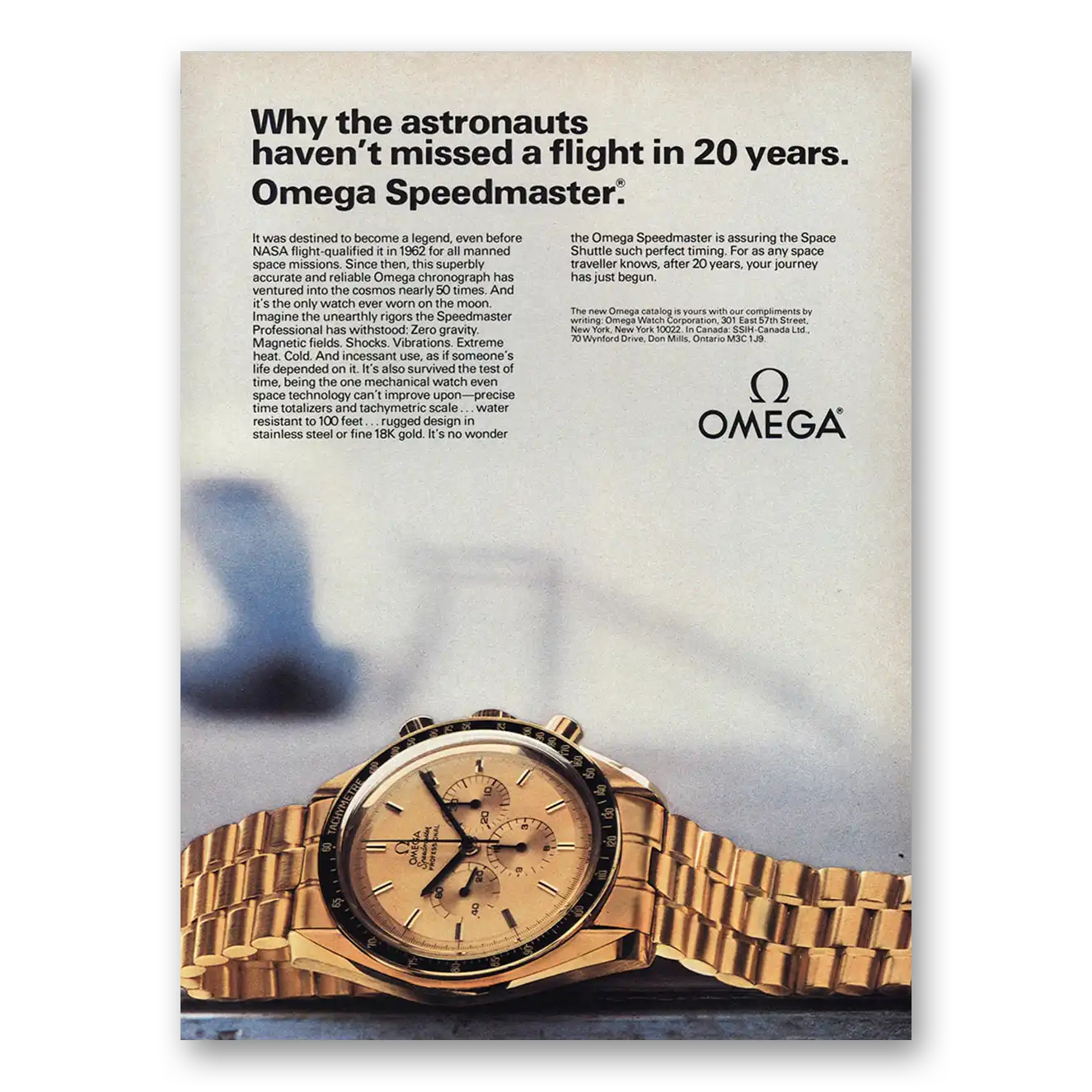 1981 Omega Watch Astronauts Haven't Missed a Flight Vintage Magazine Print Ad