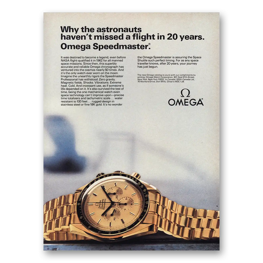 1981 Omega Watch Astronauts Haven't Missed a Flight Vintage Magazine Print Ad