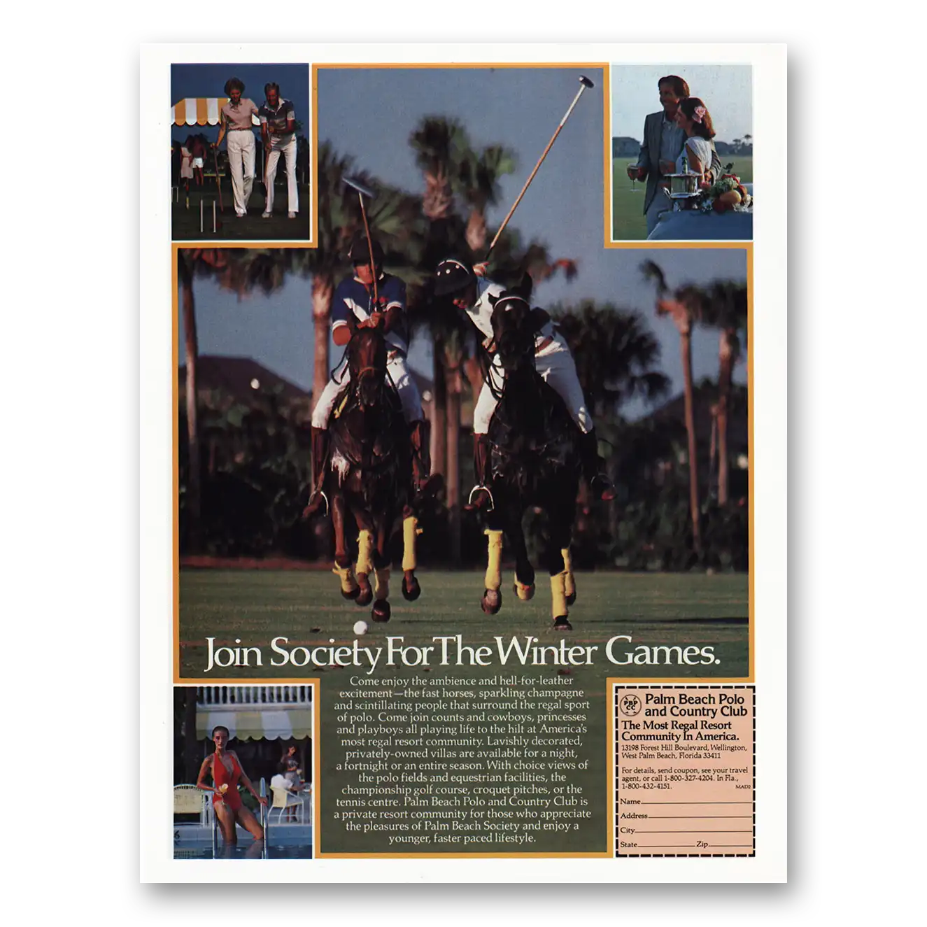 1981 Palm Beach Polo and Country Club Winter Games Vintage Magazine Print Ad