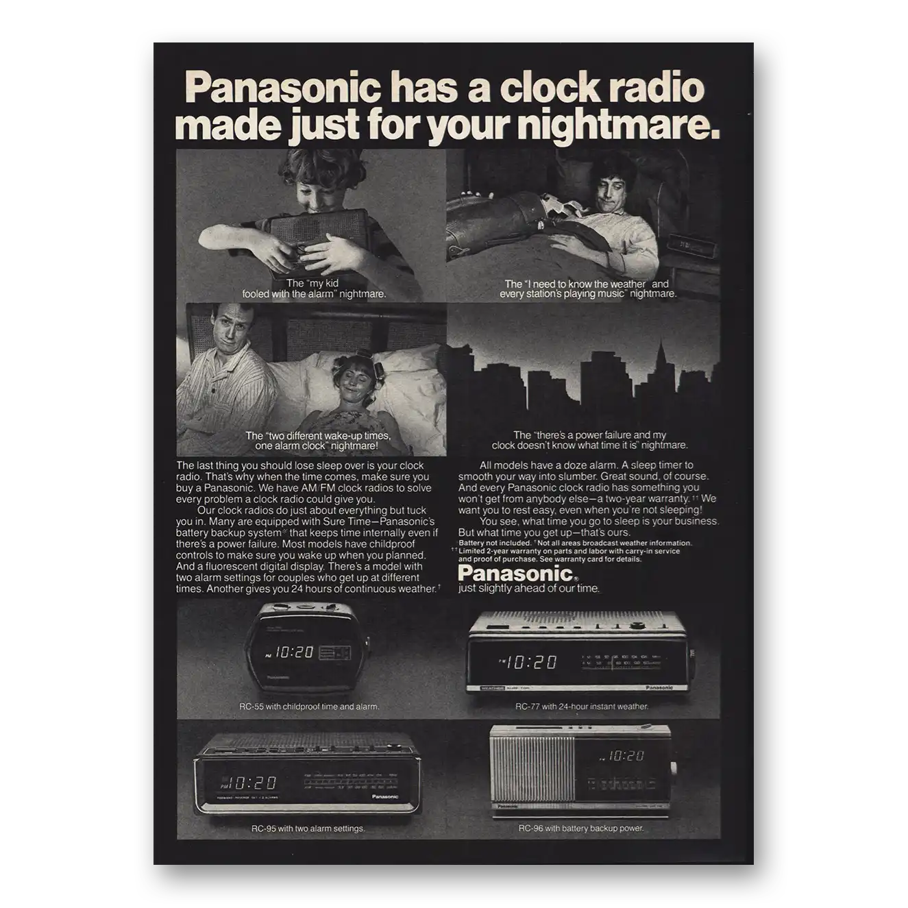 1981 Panasonic Clock Radio Made Just for Nightmare Vintage Magazine Print Ad