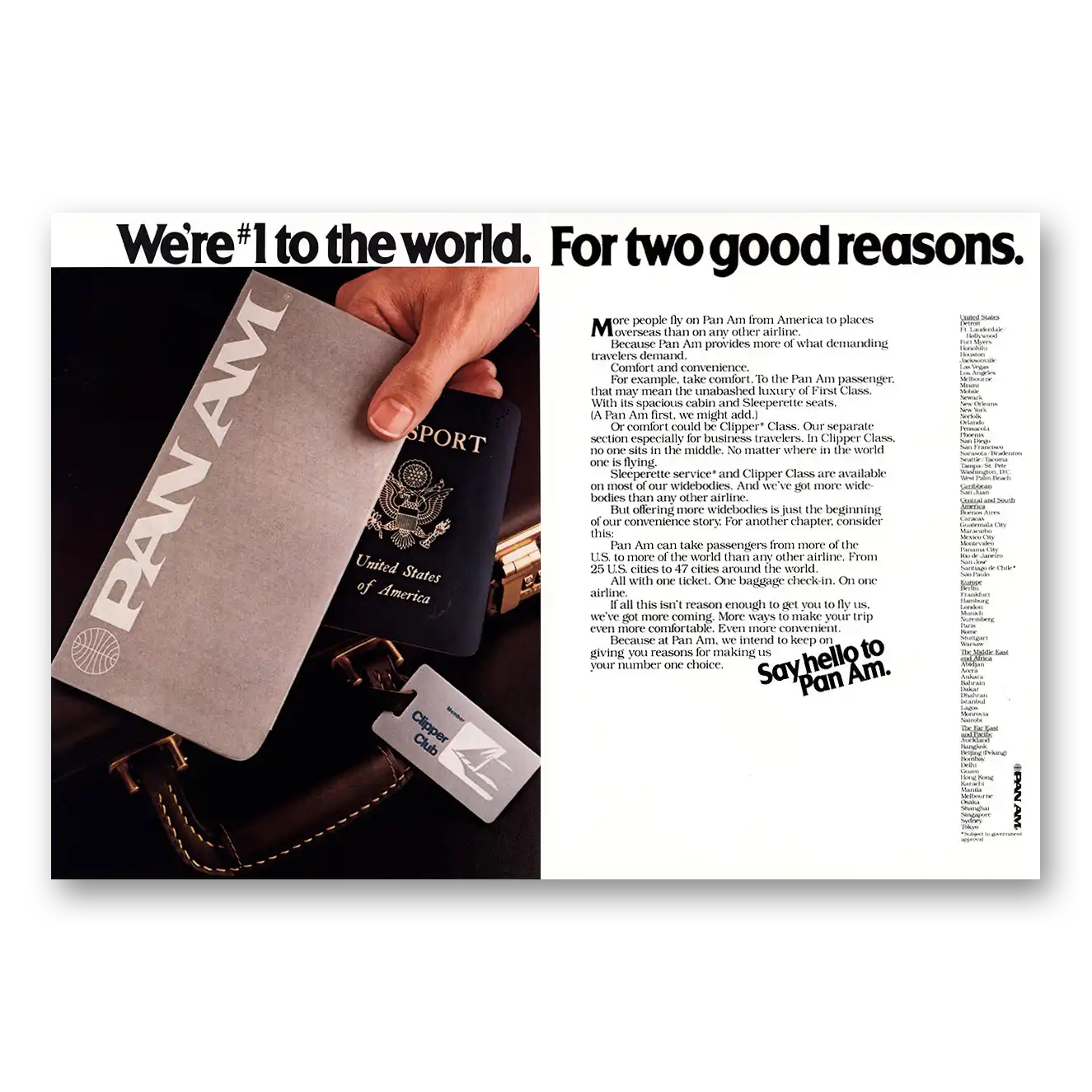 1981 Pan Am Two Good Reasons Vintage Magazine Print Ad