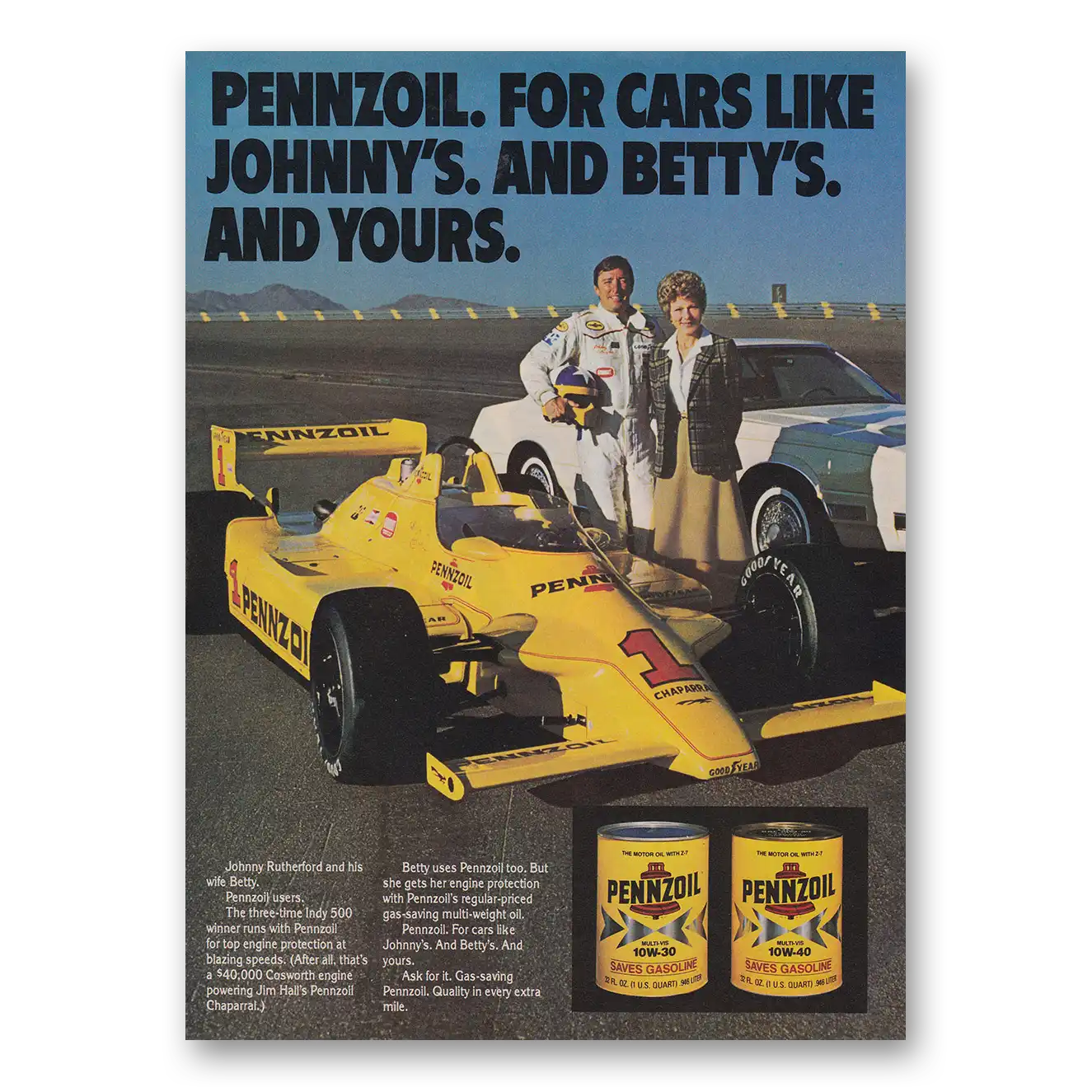 1981 Pennzoil Johnny Rutherford and His Wife Betty Vintage Magazine Print Ad