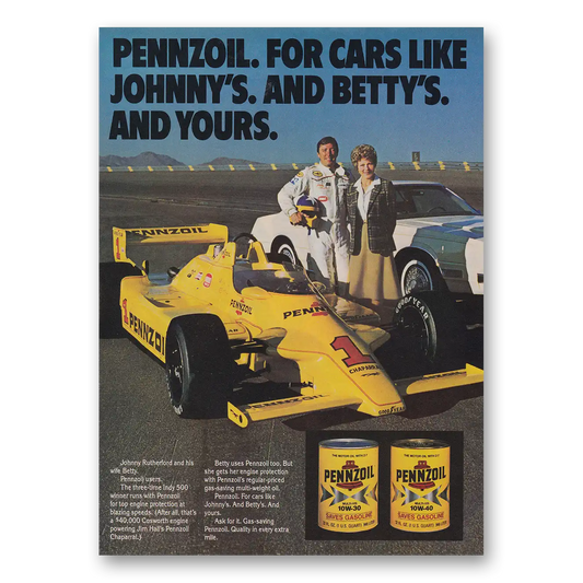 1981 Pennzoil Johnny Rutherford and His Wife Betty Vintage Magazine Print Ad