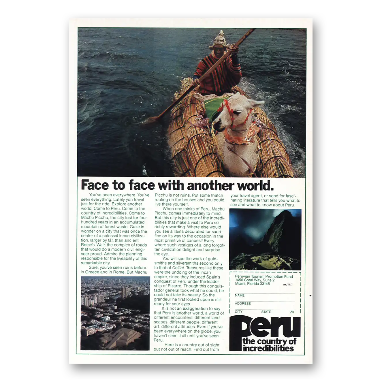 1981 Peru Face to Face With Another World Vintage Magazine Print Ad