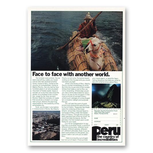 1981 Peru Face to Face With Another World Vintage Magazine Print Ad