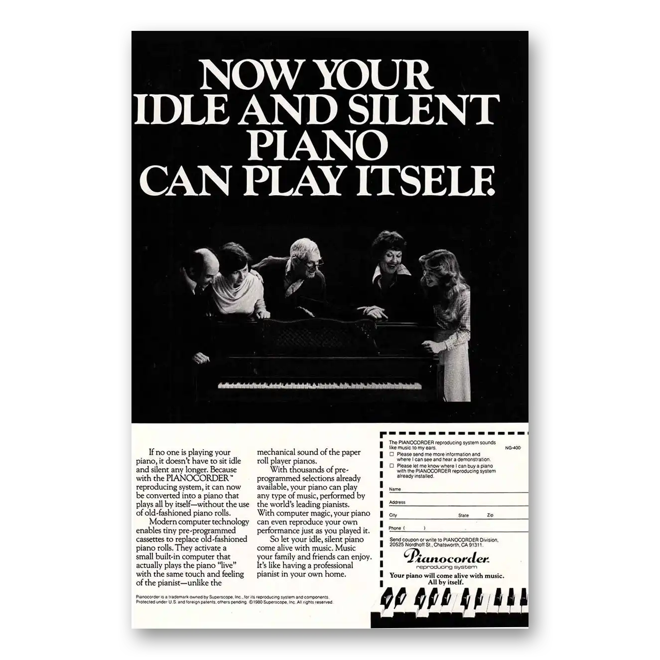 1981 Pianocorder Idle and Silent Piano Vintage Magazine Print Ad