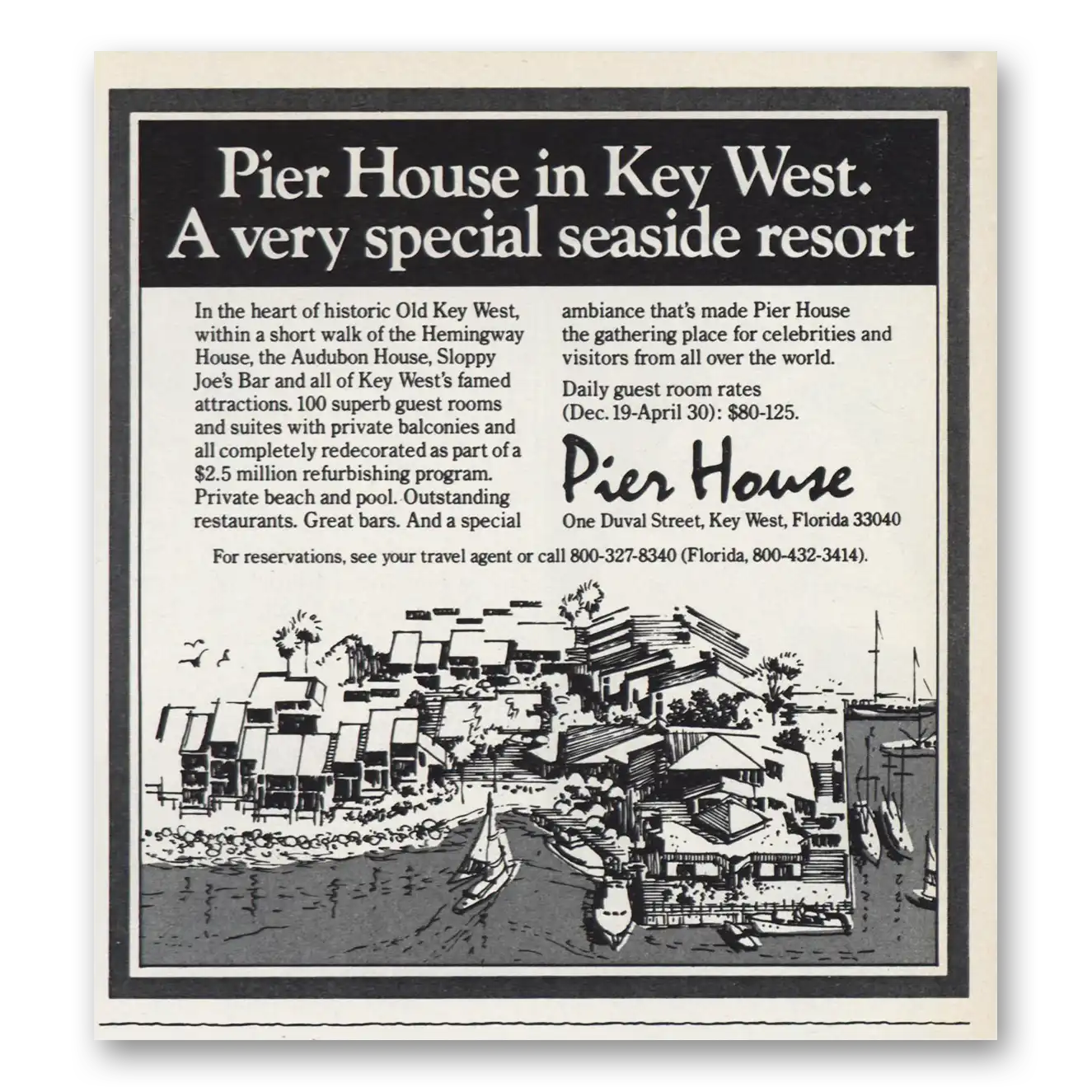 1981 Pier House Key West Seaside Resort Vintage Magazine Print Ad