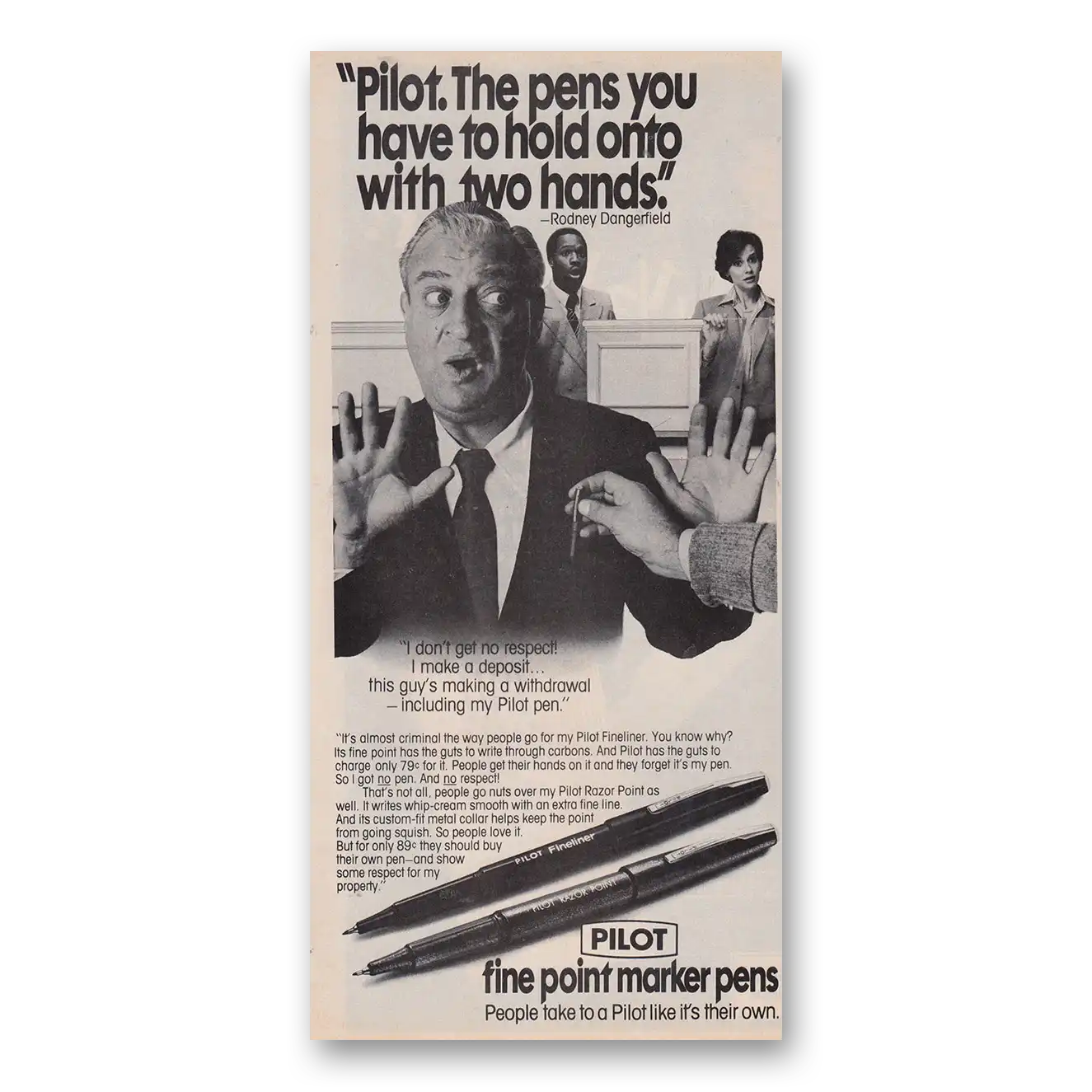 1981 Pilot Pens Rodney Dangerfield Vintage Magazine Print Ad