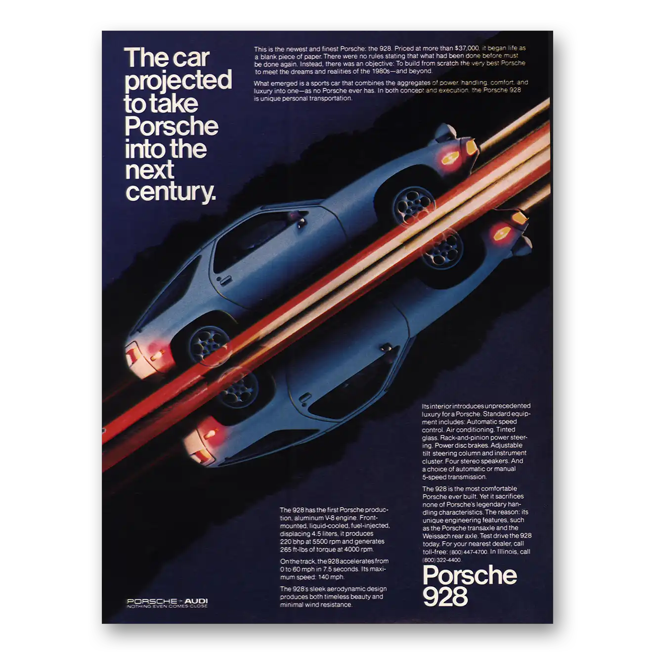 1981 Porsche 928 Into the Next Century Vintage Magazine Print Ad