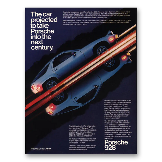 1981 Porsche 928 Into the Next Century Vintage Magazine Print Ad