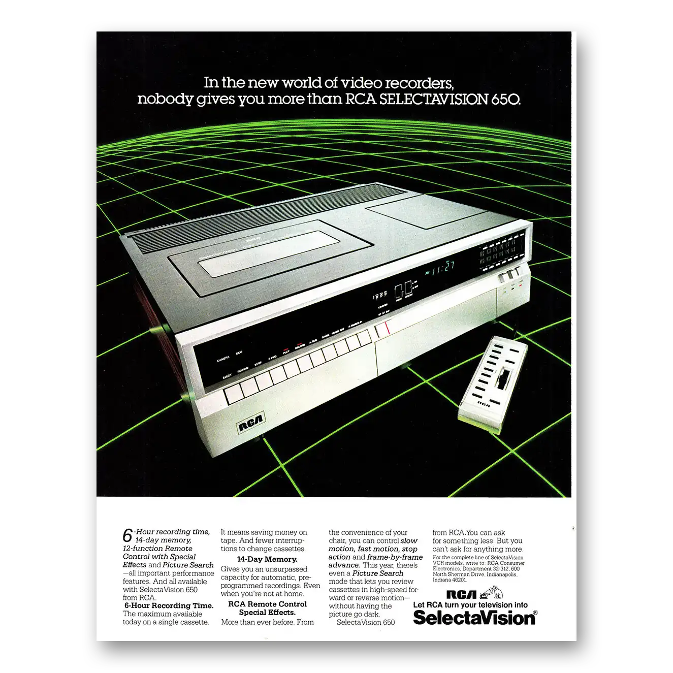 1981 RCA SelectaVision VCR Video Recorder Selectavision 650 Vintage Magazine Print Ad