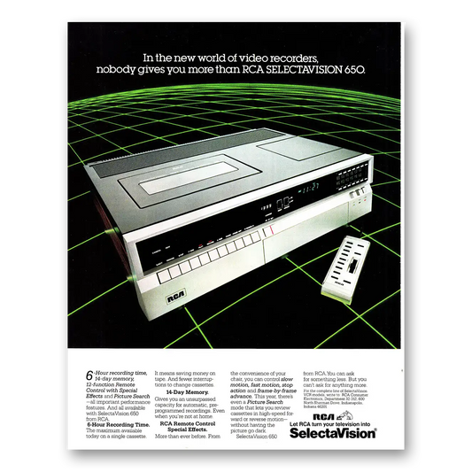 1981 RCA SelectaVision VCR Video Recorder Selectavision 650 Vintage Magazine Print Ad