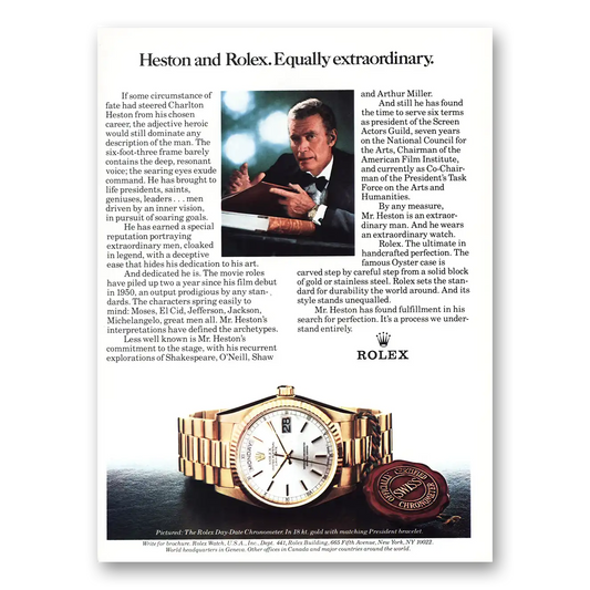 1981 Rolex Heston and Rolex Vintage Magazine Print Ad