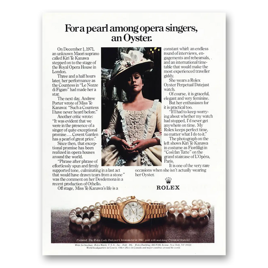 1981 Rolex Pearl Among Opera Singers Oyster Kiri Te Kanawa Vintage Magazine Print Ad