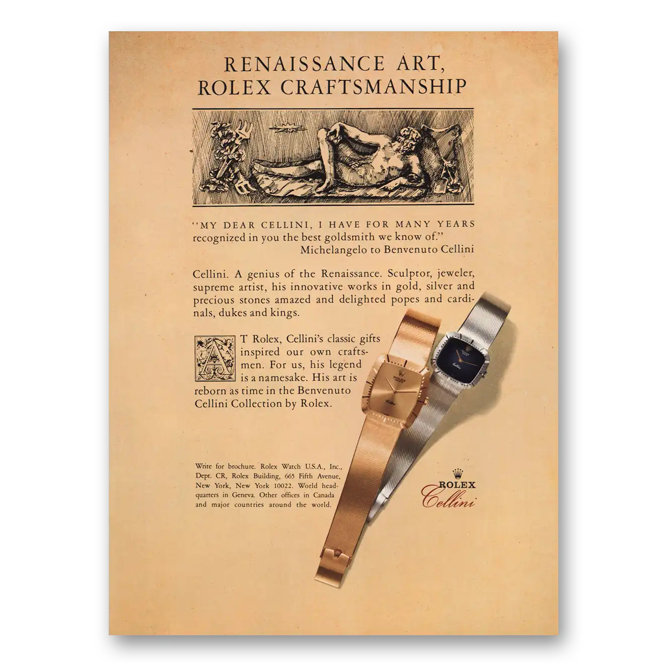 1981 Rolex Renaissance Art Rolex Craftsmanship Vintage Magazine Print Ad