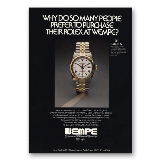 1981 Rolex Purchase Their Rolex at Wempe Vintage Magazine Print Ad