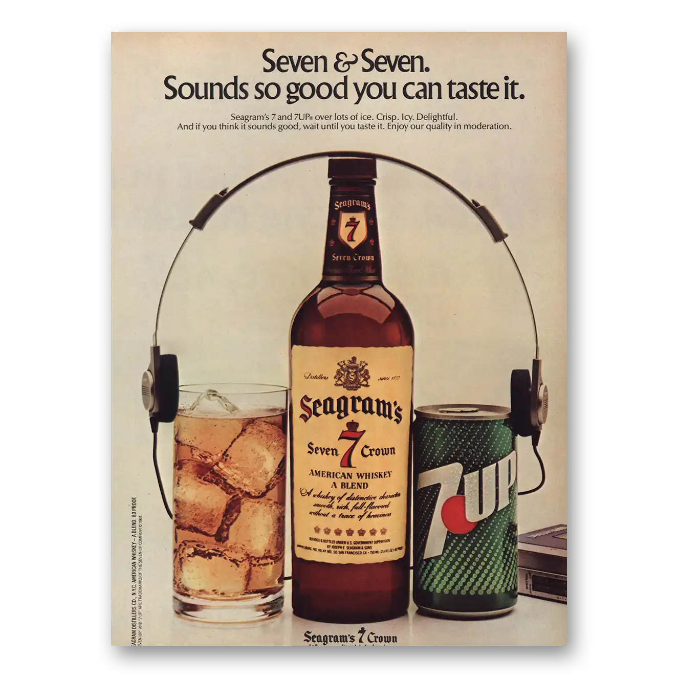 1981 Seagrams 7 Crown Whiskey Sounds So Good You Can Taste It Vintage Magazine Print Ad