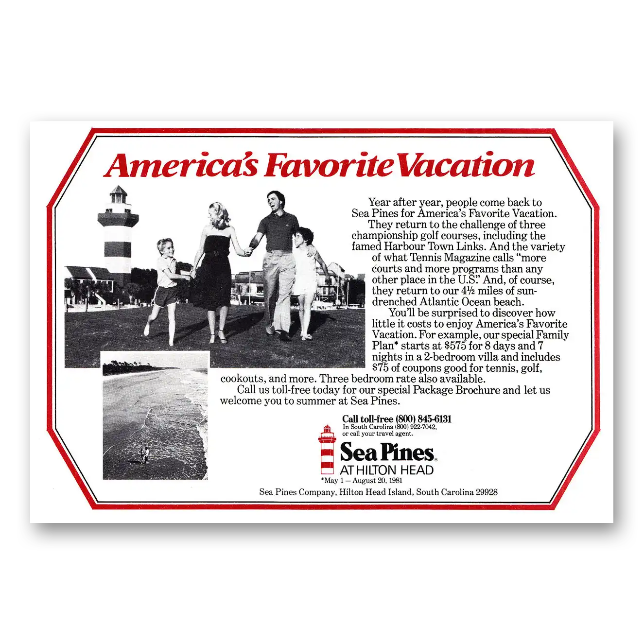 1981 Sea Pines at Hilton Head Americas Favorite Vacation Vintage Magazine Print Ad